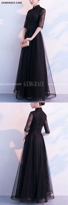 10% off now|Free shipping world-wide. Long Black Formal Tulle Evening Dress With Collar at GemGrace. Click to learn our pro custom-made service for wedding dress, formal dress. View #EveningDresses for more ideas. Black Organza Evening Dress For Prom, Formal Black Tulle Dress, Black Tulle Dress For Formal Occasion, Black Tulle Formal Dress, Black Organza Evening Dress, Black Organza Evening Dress For Wedding, Black Organza Formal Evening Dress, Formal A-line Tulle Evening Dress, Fitted Black Tulle Evening Dress