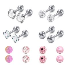 PRICES MAY VARY. Package: 4 pairs earrings studs cartilage piercing jewelry and 4 pairs replacement balls in a Set,As the picture shows Size:16G(1.2mm); Bar length:6mm(1/4") ;Ball size:3mm MATERIAL:High Quality Stainless Steel;High Quality Clear Bioflex Acrylic, Nickel and Lead Free, Hypoallergenic, Non-Toxic & Allergy Free, Safe for Sensitive Skin. Could Be Long Time Wearing. These body piercing jewelry set is adorable for women and men. Easy to insert and take off. Best gift for Birthday, Chri Helix Earrings Hoop, Forward Helix Earrings, Earring Cartilage, Tragus Stud, Helix Hoop, Cartilage Earrings Stud, Forward Helix, Cartilage Earring, Body Jewelry Piercing