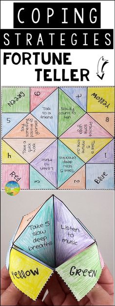 Use this paper fortune teller craft to teach and practice coping strategies for anxiety, anger, stress, depression, and other strong emotions. Paper Fortune Teller, Origami Fortune Teller, Strong Emotions, School Social Work, Therapeutic Activities, Counseling Activities, Child Therapy, Art Therapy Activities, Counseling Resources