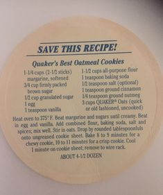 a recipe for cooking cookies on a plate