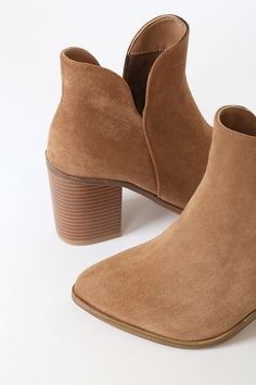 You'll be raking in some major style points with the Martella Tan Suede Ankle Booties! Super soft faux suede shapes these cute boots that have an almond toe and ankle-high shaft with a notched collar, all atop a chunky block heel. 2.5" zipper at the instep. Fit: This garment fits true to size. 4" stacked block heel. Cushioned insole. Felted rubber sole has nonskid markings. Man made materials. Imported. Lulus | Martella Tan Suede Ankle Booties | Size 11. Trendy Suede Boots With Block Heel, Fall Suede Ankle-high Booties, Ankle-high Suede Heeled Boots With Stacked Heel, High Ankle Suede Booties For Fall, Spring Suede Ankle Boots, Suede Ankle Boots For Spring, Trendy Suede Ankle-high Heeled Boots, Suede Chelsea Ankle Boots For Spring, Trendy Ankle-high Suede Heeled Boots