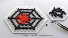 two pieces of beaded art with scissors on the side and one piece is made out of beads