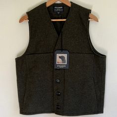 Men’s Filson Wool Vest - Brand New And Never Been Worn. Forest Green Color, Made In Usa. Casual Wool Vest, Filson Vest, Filson Mackinaw, Filson Jacket, Filson Mens, Olive Vest, Hunting Vest, Forest Green Color, Vests Mens