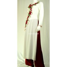 ÁO DÀI HOA Trắng PHA LÊ Hoa Đỏ | White AO DAI Red FLOWER LUNAR NEW YEAR Ao Dai Red, Lunar New Year, Red Flower, Lunar New, Red Fabric, Yellow Flowers, Duster Coat, Lotus, Hot Pink