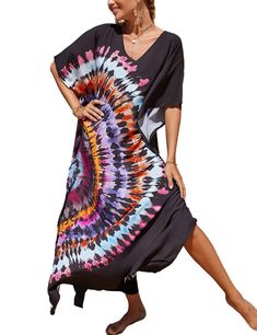 PRICES MAY VARY. Plus size kaftan cover ups for swimwear fits US size M-XXL, Bust:59.8" Length:51.6" Shoulder:34.2" Beautiful colors kaftan dress for women without being see-through Perfect weight-it is not sheer,it is not heavy.Made of lightweight fabric,comfy and roomy,washes and drys well This long cover up dress provides enough coverage from the sun,perfect for hot summer days when you are outside Great as a beautiful swimsuit cover and poolside loungewear,could be worn as summer dress for c Beachy Multicolor V-neck Maxi Dress, Multicolor V-neck Beach Dress For Vacation, Multicolor V-neck Cover-up For Beach Party, Flowy V-neck Beach Dress For Resort, Beachy Multicolor V-neck Cover-up, Bohemian V-neck Swimwear For Beach Season, Spring V-neck Swim Dress For Beach Cover-up, Beach V-neck Printed Kaftan, V-neck Summer Kaftan For Vacation