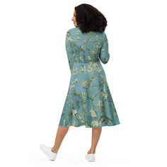 Van Gogh Almond Blossom Long Sleeve Midi Dress Loose Flowy - Etsy Modest Long Sleeve Flowy Midi Dress, Modest Long Sleeve Spring Dresses, Modest Long Sleeve Dress For Spring, Flowy Long Sleeve Dress For Spring, Flowy Long Sleeve Midi Dress For Fall, Blue Long Sleeve Midi Dress For Spring, Fitted Long Sleeve Evening Dress For Spring, Flowy Long Sleeve Midi Dress With Floral Print, Flowy Long Sleeve Floral Midi Dress