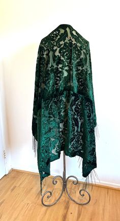 "Emerald Green Large Velvet Burnout shawl, can also be used as a beautiful Tablecloth , Homemade Really beautiful Emerald green Damask designed  This one is 40\" x 60\" with 6\" fringe on both ends. I can also make these in 60\" x 60\" just give me a shout out. Emerald Green Large Velvet Burnout shawl, can also be used as a beautiful Tablecloth , Homemade" Vintage Shawl Scarf For Festive Occasions, Green Shawl Scarf For Festive Occasions, Green Shawl Scarves For Festive Occasions, Emerald Green Shawl, Green Bohemian Shawl For Wedding, Vintage Shawl Dupatta For Festive Occasions, Green Bohemian Wedding Shawl, Green Dupatta Scarf Shawl, Festive Bohemian Green Shawl