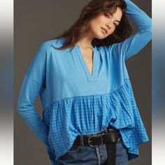 Selling A Classic Topologies Pilcro Long Sleeve Babydoll Top Size Small. Blue Color. Never Worn, Nwt. Bundle To Save White Peplum Tops, Thermal Long Sleeve, Anthropologie Top, Babydoll Top, Loose Tops, Flowy Tops, Nice Tops, Cute Tops, Print Tops