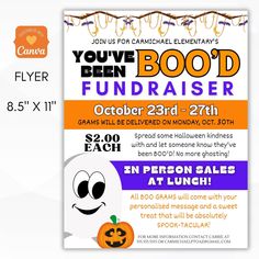 a flyer for an event with a ghost and pumpkin on the front, along with text that says you've been bood fundraiser