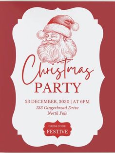 a christmas party flyer with santa clause on it