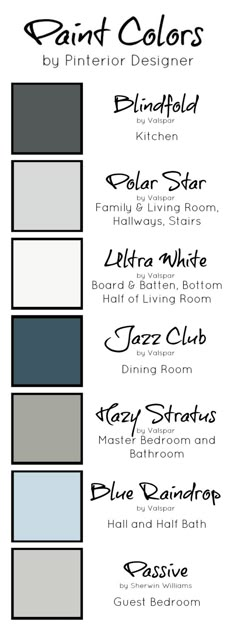 the color chart for paint colors by interior designer