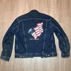 Vintage Y2k Jnco Jeans “All American” Usa Blue Jean Jacket Rare Women’s Size Medium Good Condition! View Pics! No Flaws! Fast Shipping! Americana Style Long Sleeve Outerwear For Fall, Americana Style Long Sleeve Fall Outerwear, American Retro Long Sleeve Outerwear For Fall, 90s Fitted Outerwear With Pockets, Americana Long Sleeve Winter Outerwear, Americana Style Long Sleeve Winter Outerwear, Jnco Jeans, Jean Jacket Women, Blue Jean Jacket