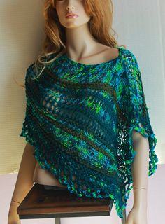 Poncho Bohemian Poncho Loose Knit Poncho Asymmetric Poncho Summer Wrap  Poncho Airy Light Beach Cover up, Festival, Blue, Green  Shades Green Spring Beach Poncho, Green Bohemian Poncho For Festivals, Green Shawl Poncho One Size, Green One-size Summer Poncho, Bohemian Blue Poncho For Beach Cover-up, Summer Wraps, Ladies Poncho, Beach Covers, Knitted Poncho