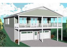 this is an artist's rendering of two story house plans with garages on each level