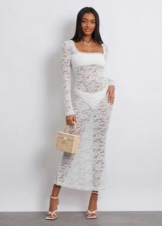 Enhance your feminine charm with our Square Collar Long Sleeved Floral Lace Maxi Dress. The elegant square collar and delicate floral lace add a touch of sophistication to any occasion. Made of breathable, high-quality fabric, this dress is perfect for any stylish lady. Don't miss out! Fabric: Slight Stretch Material: Polyester Fiber *Underwear not included Lace Patchwork Square Neck Dress, Square Neck Lace Patchwork Dress, Square Neck Lace Dress With Lace Patchwork, Feminine Square Neck Lace Dress For Party, Feminine Lace Dress With Square Neck For Party, Chic Lace Dress With Square Neck, Feminine Lace Dress With Square Neck, Elegant Lace Dress With Straight Neckline And Lace Trim, Summer Lace Dress With Straight Neckline