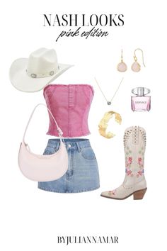 The cutest pink Nashville looks for you and your girls to rock on your trip! Can make for concert outfits, bachelorette outfits, etc   nashville outfits, country outfit, pink nashville outfits, bachelorette nashville outfits, pink cowgirl boots, pink top, pink bar outfit, pink birthday outfit, sequin top, tennessee, tennessee outfit Kelsea Ballerini Concert Outfit Ideas, Pink Rodeo Outfit, Pink Country Outfit, Cowgirl Outfits Pink, Pink Cowboy Outfit, Pink Nashville Outfit, Stampede Fits, Pink Cowgirl Boots Outfit, Nashville Outfits Bachelorette