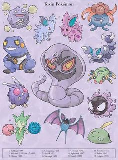 an image of various pokemons and their names on a sheet with the words,'pokemon