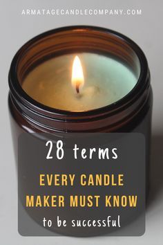 a candle with the words 28 terms every candle maker must know to be successful