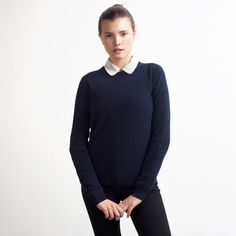 The Women’s Cashmere Crew Black. Everlane Cashmere Tops With Ribbed Neckline For Work, Fitted Top With Contrast Collar For Fall, Classic Relaxed Fit Cashmere Tops, Fitted Cashmere Top For Business Casual, Classic Sweater For Layering With Ribbed Neckline, Classic Cashmere Tops For Workwear, Classic Cashmere Top With Seamless Collar, Classic Everyday Sweater, Classic Crew Neck Sweater For Daywear