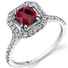 14K White Gold Created Ruby Cushion Cut Halo Ring  1.00 Carats Cushion Cut Halo Ring, Jewelry Questions, Cushion Cut Halo, Gold Cushions, Cushion Cut Ring, Gold Halo, Garnet Rings, Classic Ring, Halo Ring