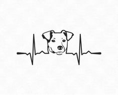 a black and white drawing of a dog with a heartbeat