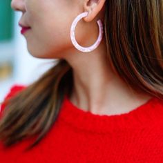 Marbled light pink resin hoop earrings make a sweet statement in the perfect blush shade and thin shape. Silver plated posts. Push back earrings. Very lightweight. It comes nicely wrapped, sealed with a sticker, and ready to be gifted! All you need to do is put it in a gift bag. If you would like a handwritten note to be included in the package, just put your request in your order notes and I will make sure to include it! Affordable jewelry makes for a sweet gift for your best friends :) Want to Acrylic Hoop Earrings, Resin Hoop Earrings, Pink Acrylic, Pink Acrylics, Large Hoop Earrings, Valentine's Gift, Sweet Gifts, Affordable Jewelry, Jewelry Earrings Hoops