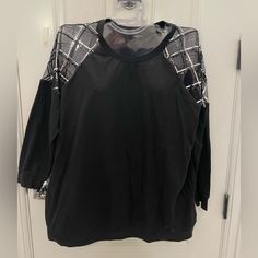 Brand New, Never Worn Simply B Sweatshirt. Great Shape And Would Look Fabulous Dressed Up Or Down Casual Tops With Mesh Sleeves For Night Out, Crew Neck Top With Mesh Sleeves For Night Out, Silver Long Sleeve Tops With Sequins, Silver Long Sleeve Sequin Tops, Casual Long Sleeve Sequin Tops, Silver Crew Neck Top For Fall, Silver Stretch Top For Fall, Silver Long Sleeve Tops For Fall, Casual Silver Sequined Tops