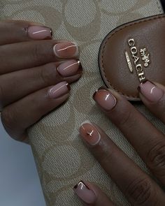 My ideal fall colours are browns, nudes, golds and rose golds. Happy Sunday 🤎 #dovenailsbysharon #structuredmanicure Year Round Nail Ideas, Short Natural Nail Designs Fall, Natural Fall Nail Designs, Gold Tips Nails Acrylic, Oval Short Nails Ideas, Short Tortoise Nails, Short Brown Nails Acrylic, Nails Acrylic Nude Color, Nude Pink Short Nails