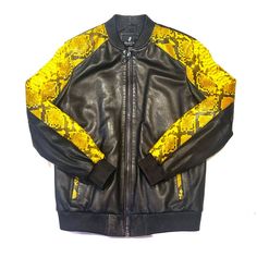 Barya NewYork Black-Yellow Python/ Lambskin Biker JacketMaterial: Python and Lamb Skin Style: Biker JacketColor: Black and Yellow Yellow Biker Leather Jacket For Winter, Yellow Fitted Long Sleeve Biker Jacket, Yellow Fitted Biker Jacket, Yellow Fitted Casual Biker Jacket, Fitted Yellow Biker Jacket Casual Style, Fitted Yellow Casual Biker Jacket, Casual Yellow Leather Jacket For Winter, Fitted Yellow Biker Jacket For Fall, Yellow Biker Outerwear For Winter