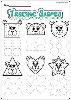 the worksheet for traceng shapes with teddy bears