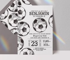 a soccer themed birthday party is shown with the name ben jamin and it's date