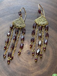 Garnet Earrings Fringe Earrings Boho Earrings Red Earrings Birthstone Jewelry Gemstone Earrings - Etsy Handmade Garnet Drop Earrings, Gold Garnet Teardrop Earrings, Gold Teardrop Garnet Earrings, Burgundy Dangle Earrings, Gold Garnet Dangle Earrings, Garnet Drop Earrings With Ear Wire, Red Garnet Wire Wrapped Earrings, Garnet Dangle Earrings For Pierced Ears, Handmade Ruby Dangle Earrings