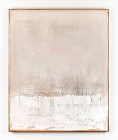 an abstract painting with white and brown colors on the wall, in front of a white background