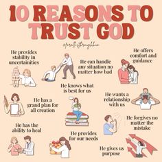 a poster with the words 10 reasons to trust god on it and pictures of people