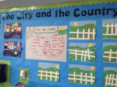 a bulletin board with pictures and writing on it that says the city and the country