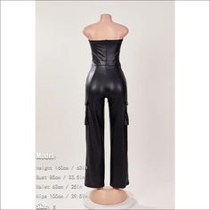 Breeze through the day with this PU leather jumpsuit. Expertly crafted with a deep pocket and top design, it adds style and flair while keeping you comfortable. Enjoy a perfect fit and all-day convenience. Decoration: Zip Up , Pockets Length: Floor-Length Fabric Type: PU Material: Polyester ,PU Neckline: Strapless Pattern Type: Solid Sleeve Length:Sleeveless Fabric: Slight Stretch Chic Faux Leather Jumpsuits And Rompers For Night Out, Chic Black Faux Leather Jumpsuits And Rompers, Black Leather Jumpsuits And Rompers, Chic Black Faux Leather Jumpsuit, Black Fitted Leather Jumpsuits And Rompers, Black Faux Leather Jumpsuits And Rompers For Night Out, Black Leather Fitted Jumpsuits And Rompers, Fitted Black Leather Jumpsuits And Rompers, Pockets Overall Jumpsuit For Night Out