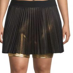 Plus Size 3x Sports Illustrated Black/Gold Pleated Tennis Skort. Shorts Have A Pocket On The Left Leg. New With Tag. Waist 44"-58" Hip Of Shorts 50"- 62" Length Of Skirt 18" Length Of Shorts 19 1/4" Inseam Of Shorts 7" Smoke Free, Pet Free Home. Layered Mini Skirt, Camo Skirt, Lime Green Shorts, Gold Shorts, Printed Pleated Skirt, Tennis Skort, Sports Skirts, Mesh Skirt, Women's Sports