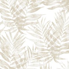 a white and beige palm leaf wallpaper with watercolor paint on the back ground