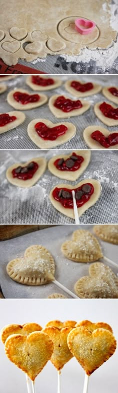 the process of making heart shaped pastries is shown