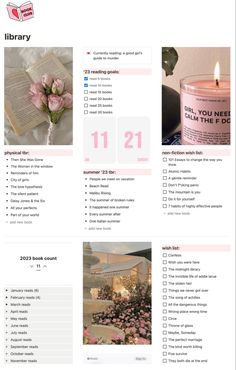 a page from the library with pink flowers and candles