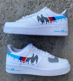 BMW Air Force 1 custom by UkraineCustomHub    * I use original brand-new sneakers * Сustomization completely handmade * Every pair made to order   * Waterproof (paint is not washed off). Wear in any weather  * Worldwide shipping is available * All sales are final since these are made to order Turn around time 1-2 weeks + Shipping Time    📌Customer has the right to ask a photo of his shoes to make sure that you like the design and how they turned out. Please read our Disclaimer & Return Policy before purchasing.    If you have any questions please feel free to ask us. Custom White Lace-up Sneakers, Sporty High-top Custom Sneakers With Waterproof Paint, Custom White Sneakers With Waterproof Paint, Custom Lace-up Sneakers With Waterproof White Sole, Sporty Custom Sneakers With Waterproof Paint, Custom Waterproof Paint Sneakers For Streetwear, Custom Waterproof Sneakers For Streetwear, Modern White Sneakers With Waterproof Paint, Custom High-top White Sneakers With Waterproof Paint