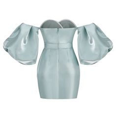 Our Style No.KLYA13SatinMade in China Puff Sleeve Design, Shiny Jewelry, Puff Sleeve Mini Dress, Green Tone, Duchess Satin, Puffed Sleeves Dress, Satin Material, Plus Dresses, Mini Dress With Sleeves