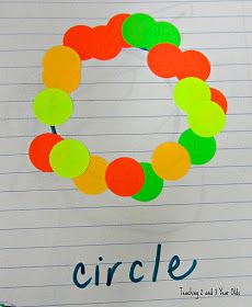 a piece of paper with the word circle on it and a drawing of a wreath made out of circles