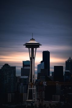 the space needle in seattle at sunset