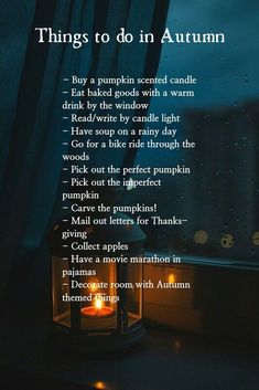 a poem written in front of a window that reads things to do in autumn