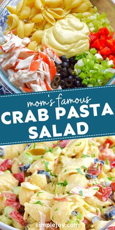 this crab pasta salad is loaded with lots of fresh ingredients and it's ready to be eaten