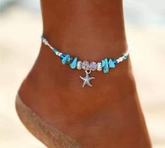 Summer Beach Anklet - GemRay Ankle Bracelets Boho, Leg Jewelry, Starfish Anklets, Beaded Starfish, Anklets For Women, Crystal Anklet, Heart Anklet, Stella Marina, Ankle Jewelry