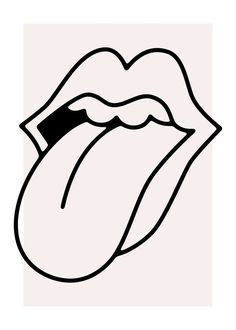 the rolling stones'tongue is drawn in black and white on a light pink background