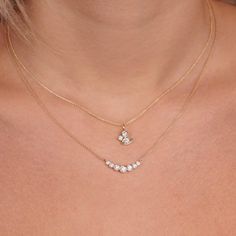 14k gold and diamond graduated bezel necklace. Pendant measures approximately 3/4"W x 1/4"H. Adjustable chain is 18" long and can be worn at 16" or 18" length. Cluster Pendant Necklace, Bezel Set Pendant, Bezel Necklace, Sparkly Jewelry, Cluster Necklace, Cluster Pendant, Sparkle Diamonds, Bracelet Sizes, Cable Chain