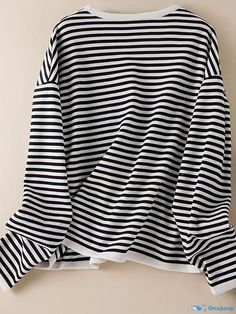 Orcajump - Striped Print Button Front Jacket, Casual V Neck Long Sleeve Outerwear For Spring & Summer, Women's Clothing Casual Striped Crew Neck Outerwear, Striped Crew Neck Outerwear For Winter, Striped Crew Neck Outerwear For Fall, Striped Long Sleeve Winter Tops, Striped Long Sleeve Outerwear With Ribbed Cuffs, Striped Long Sleeve Tops For Winter, Trendy Striped Long Sleeve Outerwear, Fall Care, Long Sleeve Outerwear